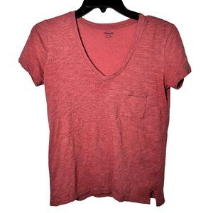 Madewell Women’s XS Burnt Red Slub V-Neck Pocket Tee Short Sleeve Cotton Top
